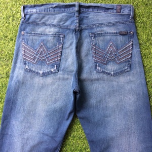 Rozmiar 34 7 For All Mankind A Pocket Blue Jeans W35 L33 Jeansy o średnim stanie i luźnych, prostych nogawkach Wyprodukowano w Meksyku, talia 35 cali