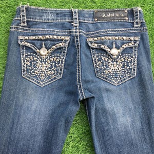 Y2K LA Idol USA Low Rise Distressed Bootcut Jeans W29 L32, Vintage Low Waist Flared Denim Pants, waist 29&quot;