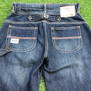 Japanse timmermanswerkjeans Verontruste uitlopende wijde pijpen elastische tailleband timmermanstuinbroek Japanse spijkerbroek, taille 27&quot; tot 29&quot;