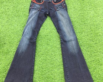 Y2K Low Rise Wide Leg Jeans W24 L31, Unique Slim Flared Denim Pants