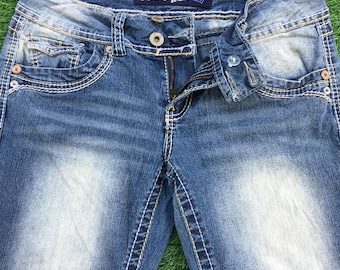 Angels Bootcut Stretch Jeans, Low Waist Distressed Flare Jeans, W29 L32