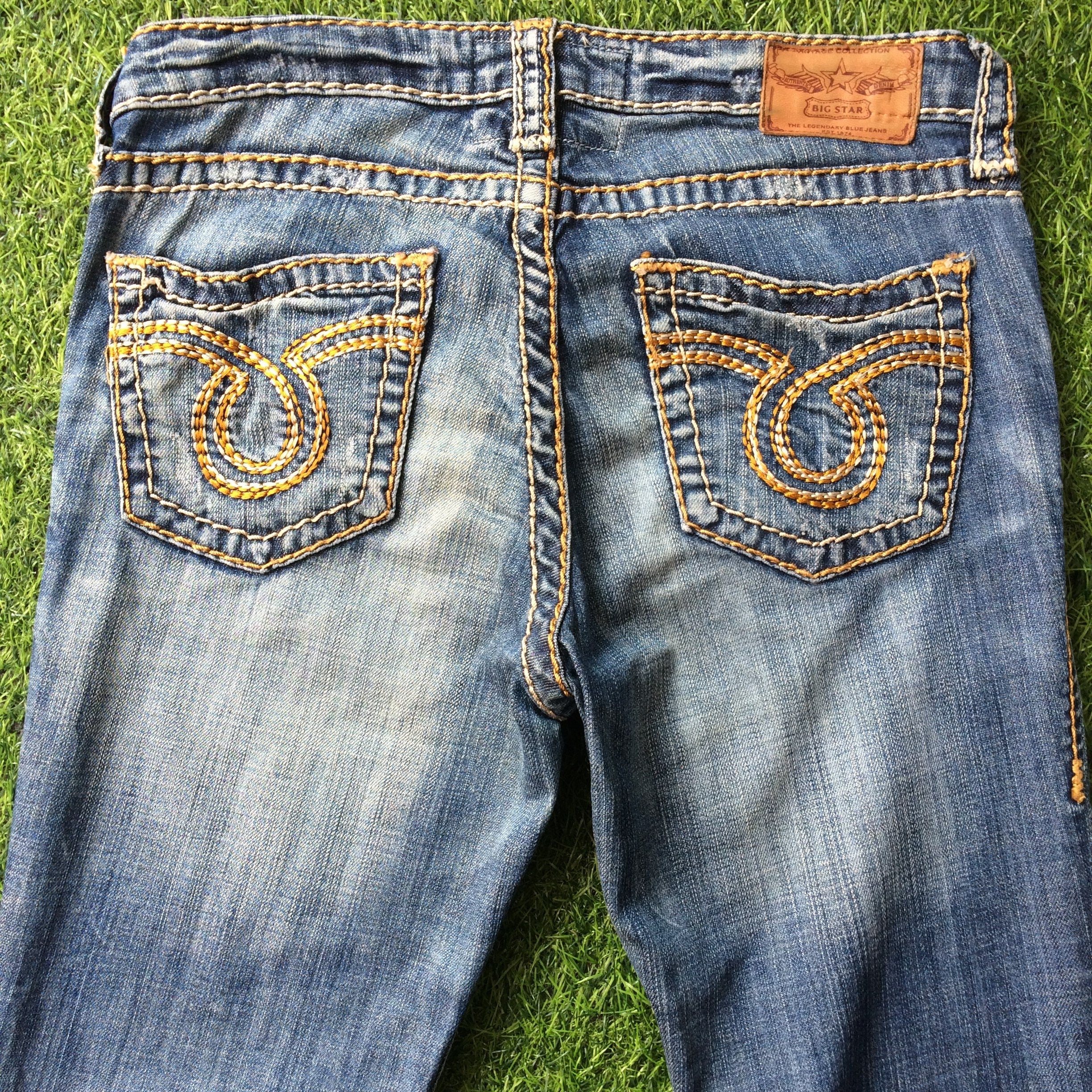 Big Star Bootcut Stretch Jeans W30 L30 Low Waist Distressed Triple