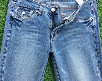 Y2K bootcut-jeans met lage taille, lichte wassing denim (W29 L29)