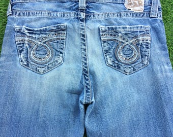 Talla 31 Big Star Y2K Jeans de tiro bajo y corte bota, bolsillo trasero bordado, 33 medidas