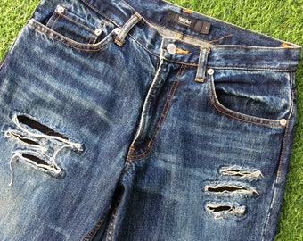 Pantalones vaqueros rotos con parches japoneses desgastados, talla 30, talla mediana, 30"