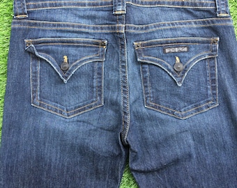 Size 29 Y2K Low Rise Bootcut Jeans Women Flap Pocket Dark Wash Denim