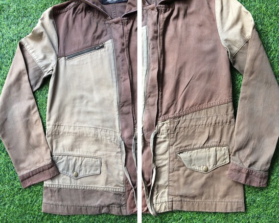 Distressed Patchwork Jacket Parka Zip Up Hoodie - image 5