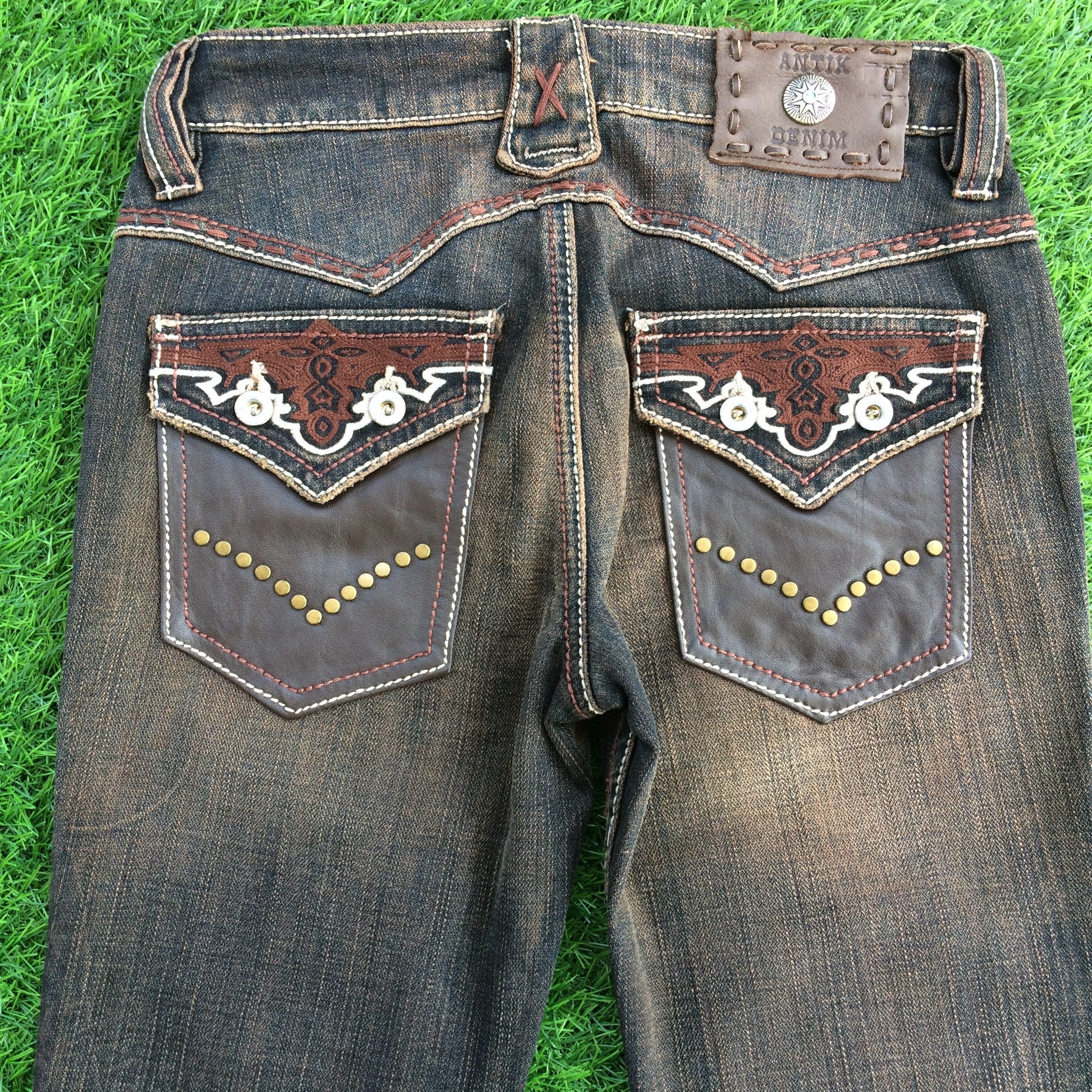 Antik Denim Embroidered Bootcut Jeans, Low Waist Flared Jeans, W24 L34