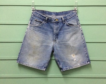 Vintage Wrangler Denim Shorts, 90s Faded Distressed Jeans, Size 32