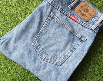 Vintage Faded Wrangler Jeans, Light Wash Denim, Straight Leg (35x34)