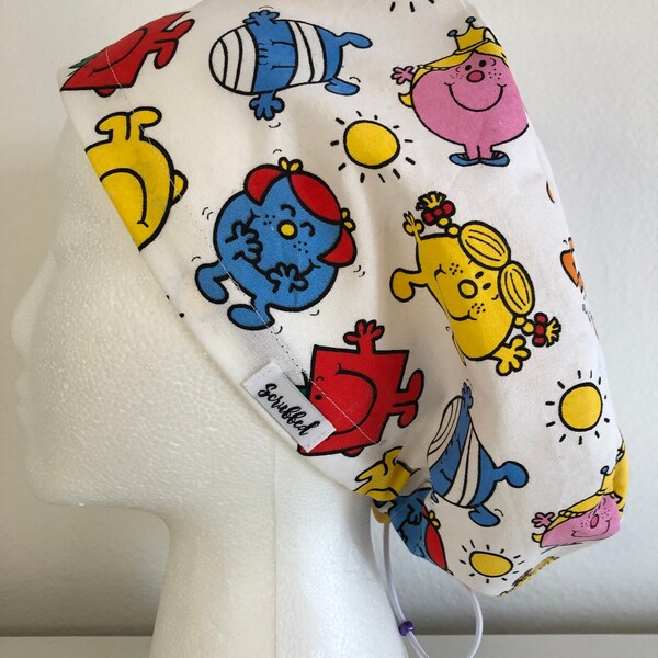 Little Miss & Mr Men White elastic scrub hat