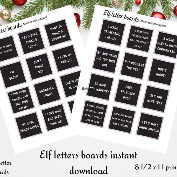 24 Mini Letter Board Elf Notes, INSTANT DOWNLOAD, white border, Not Editable Elf Message Signs, Christmas Elf Ideas, Elf Props & Accessories