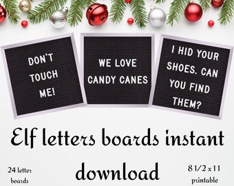 24 Mini Letter Board Elf Notes, INSTANT DOWNLOAD, grey border, Not Editable Elf Message Signs, Christmas Elf Ideas, Elf Props & Accessories