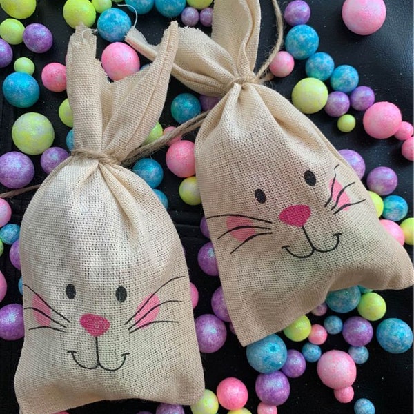 Easter Bunny Treat Bags with Jute String, Easter Classroom Gift, Easter Favor Bags, Easter Basket Filler, Easter Bunny Gift Bag