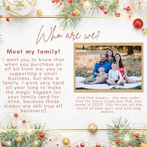 K&ouml;nnte beinhalten: Ein festliches Bild mit dem Text "Wer sind wir?" und "Treffen Sie meine Familie!" Ein Familienportr&auml;t befindet sich in der Mitte, umgeben von Weihnachtsdekorationen. Der Text beschreibt das Unternehmen als Familienunternehmen.
