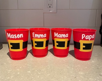Personalized Christmas Cup, Christmas party cups, Santa Belt cup, Stocking Stuffer, Christmas Gift, Gift for Kids, Friendsmas drink