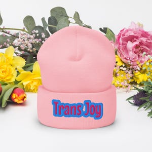 Embroidered Trans Joy Trans Pride Trans Resistance Beanie,  Trans Pride Hat, LGBTQ Trans Pride, WLW Knit Cap, Transgender Gift, Ally Gift