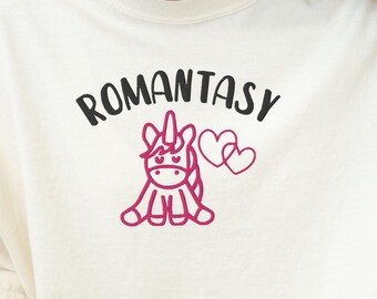 Embroidered Romantasy T-Shirt: Unicorn Design, Romance Reader Gift