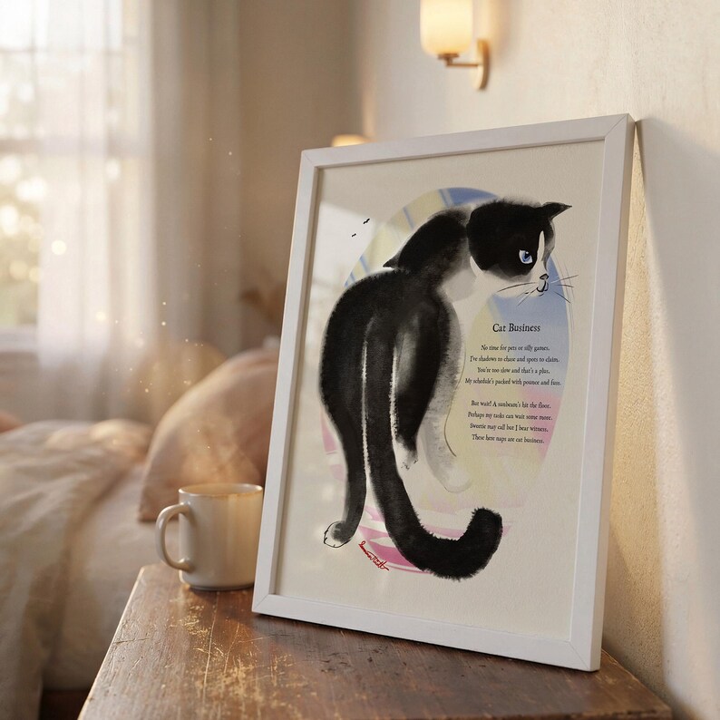 Cat Business Poetcore Archival Art Print painted and written by Summer in Philly 11″ x 14″
