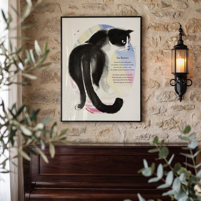 Cat Business Poetcore Archival Art Print painted and written by Summer in Philly 16″ x 20″