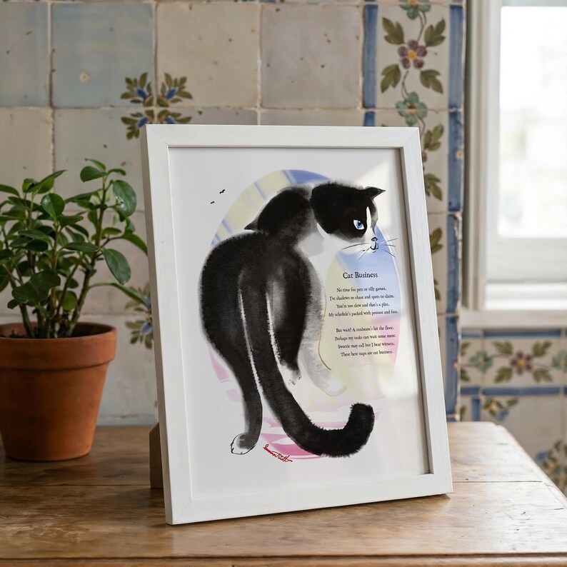Cat Business Poetcore Archival Art Print painted and written by Summer in Philly 8" x 10"