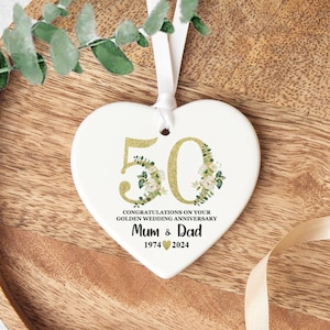Adorno de cerámica personalizado para el 50 aniversario, regalo de aniversario de oro