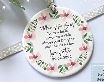 Personalised Mother of Bride Ceramic Keepsake Ornament, Wedding Gift