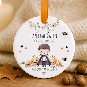 Personalised Children's Halloween Ceramic Ornament: Vampire Pumpkin Keepsake