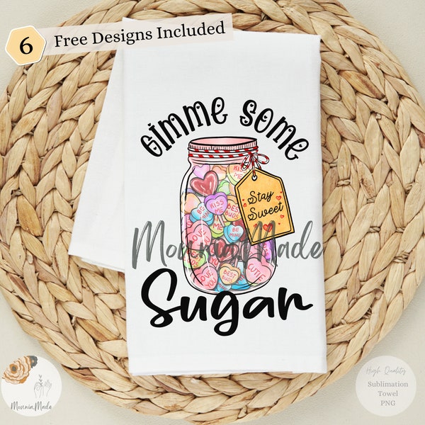 Gimme Some Sugar Kitchen Towel Sublimation Design PNG, Candy Jar Towel, Instant Digital Download, Candy Heart Towel, Love you Candy Jar