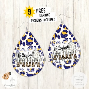 Volleyball Mom Earrings Sublimation Design PNG, Voleyball Teardrop Earring, Sport Earrings Sublimation, Cheetah Instant Digital Download