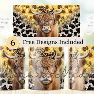 Highland Cow - Coffee Mug Sublimation Templates 11 & 15 Oz, Sunflower Cow Mug Wrap, Mug Press Sublimation Wrap, PNG 300DPI -Digital Download