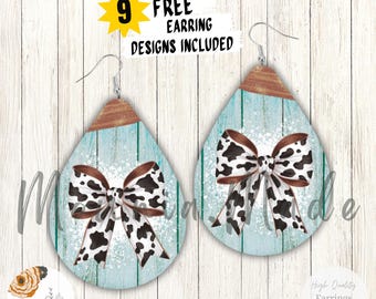 Western Cowgirl Bow Earrings Sublimation Design (PNG Digital Download)