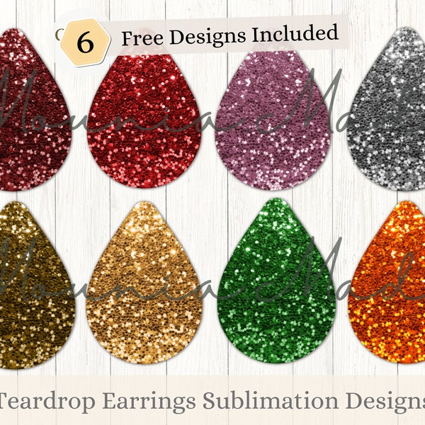 8 Glitter Set Earrings Sublimation Designs PNG Bundle, Teardrop Earring Template, Sublimation, Instant Digital Download