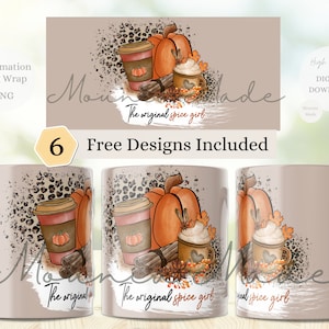 Autumn Pumpkin Spice - Coffee Mug Sublimation Templates 11 & 15 Oz, Mug Wrap, Fall Mug Press Sublimation Wrap, PNG 300DPI -Digital Download