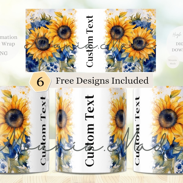 Sunflower - Coffee Mug Sublimation Templates 11 & 15 Oz, Floral Mug Wrap, Flowers Mug Sublimation Wrap, PNG 300DPI -Digital Download