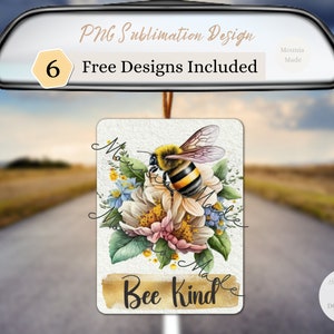 Bee Kind - Air Freshener Sublimation PNG, Watercolor Honeybee Car Freshie Sublimation, Bee Floral Design, Instant Digital Download.
