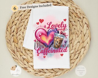 Caffeinated Kitchen Towel Sublimation Design (PNG Digital Download)