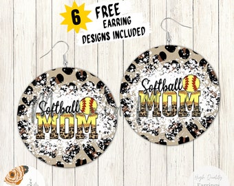 Softball Mom Boucles d’oreilles Sublimation Design PNG, Softball Round Earring, Sport Sublimation, Leopard Cheetah, Téléchargement numérique instantané, Softball