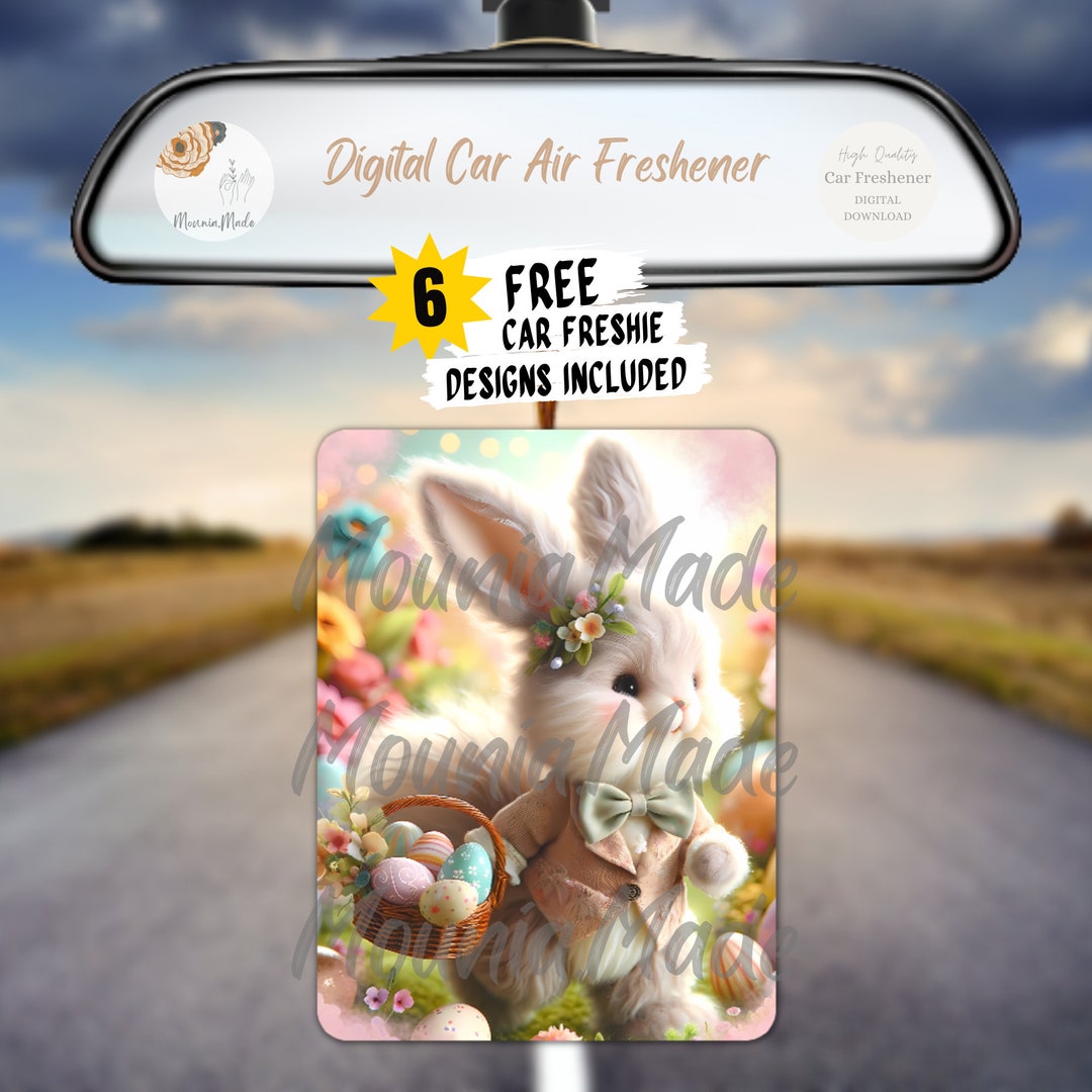 Cute Bunny Car Air Freshener Sublimation PNG, Rabbit Car Freshie