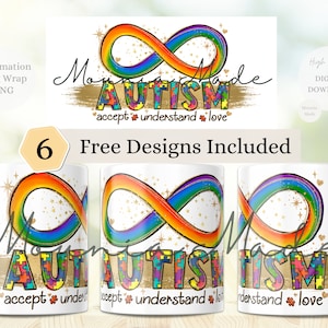 Autism Puzzle - Coffee Mug Sublimation Templates 11 & 15 Oz, Autism Mug Wrap, Mug Press Sublimation Wrap, PNG 300DPI -Digital Download