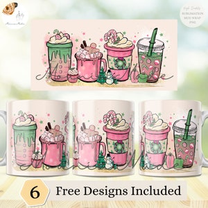 Winter Holiday - Coffee Mug Sublimation Templates 11 & 15 Oz Candy Cane Mug Wrap, Snowman Mug Press, PNG 300DPI -Digital Download