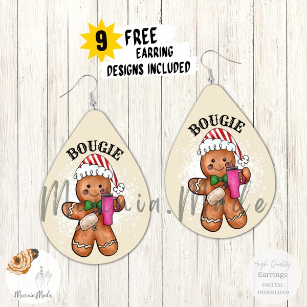 Gingerbread Man Bougie Earrings Sublimation Design PNG, Teardrop Earrings Template, Instant Digital Download, Gingerman Cookie Earrings