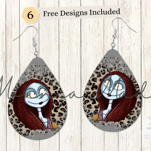 Sally Skellington Oorbellen Sublimatie Design PNG, Winter Teardrop Earring Template, Cheetah Leopard Sublimatie, Instant Digitale Download