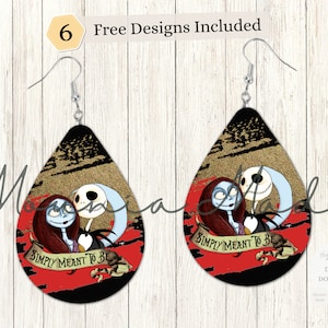 Jack Skellington Oorbellen Sublimatie Design PNG, Sally Teardrop Earring Template, Red & Gold Splash Sublimatie, Instant Digitale Download