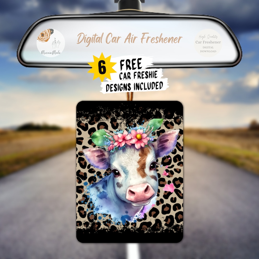 Cow Air Freshener Sublimation PNG, Heifer Cow Car Freshie, Cheetah