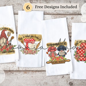 Gnomes Kitchen Towel Set of 4 Sublimation Design PNG, Floral Gnome Design, Kitchen Tea Towel Bundle Sublimation, Instant Digital Download