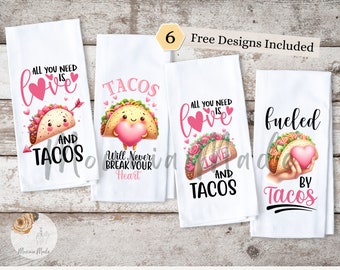 Tacos Lover Towel Set of 4 Sublimation Design PNG, Fueled by Tacos Design, Tacos Kitchen Towel Bundle Sublimation, Instant Digital Download