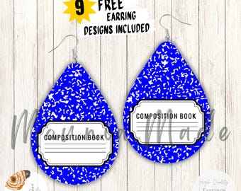 Composition Book Earrings, Teardrop Sublimation Design (Digital Download)