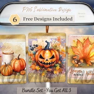 Fall/Autumn Bundle - Car Air Freshener Sublimation PNG, Car Freshie Printable, Set of 3 Designs, Instant Digital Download, Spooky Pumpkin