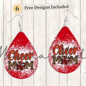 Cheer Mom Earrings Sublimation Design PNG, Teardrop Earring Template, Printable Sublimation, Leopard Cheetah, Instant Digital Download